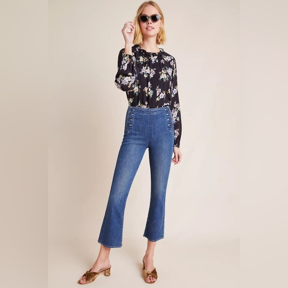 MOTHER Denim - MOTHER The Sailor Tripper Three Little Ships High Rise Cropped Flare Jeans Sz 27